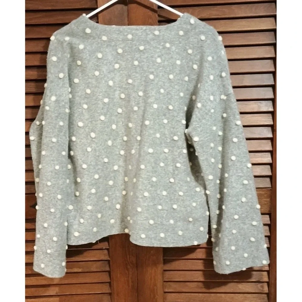 NWT Madewell Texture/Thread Boxy Bobble Cardigan Woman's Gray White Polka Dot M - Picture 10 of 12